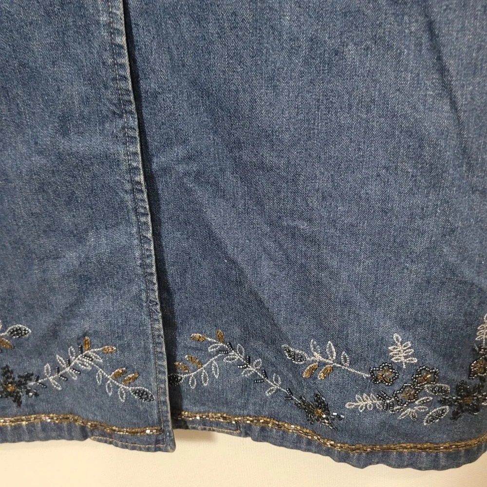 Field Manor Size 12 Denim Dress and Jacket Set Womens Embroidered Beaded Blue